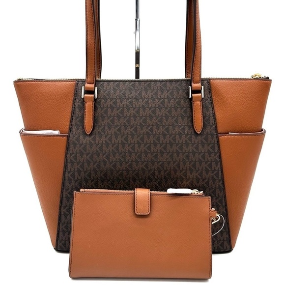 Michael Kors Large Charlotte Tote Bag & Large Double Zip Wallet Brown (NWT) - Picture 5 of 14